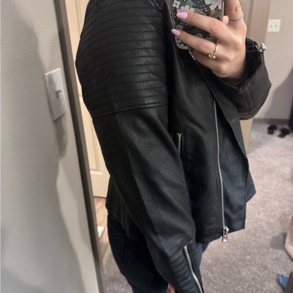 Topshop Black Leather Biker Jacket - Picture 10 of 11